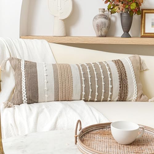 BlissBlush Brown Decorative Lumbar Pillow Cover 14x36 Boho Long Body Pillow for Bed Farmhouse Lumbar Throw Pillow for Couch Modern Accent Textured Throw Pillowcase by BlissBlush