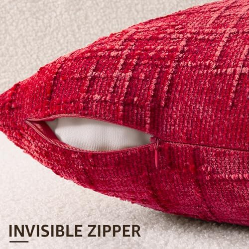 decorUhome Textured Chenille Throw Pillow Covers 16x16 Set of 2 Red - Image 3