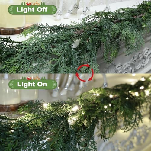 6 Ft Christmas Pine Garland - Artificial Pine Greenery Garland with Lights for Christmas Table Fireplace Wall Home Decoration - Image 4