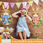 Zeyune 2 Pcs 18.1"x 11.4" Easter Bunny Wreath with Colorful Eggs Artificial Easter Wreath Mixed Flowers Green Leaves Hanging Bunny Shaped with Straw Hat and Bow for Front Door Wall(Bow Bunny) - Image 5