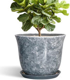 Ceramic Plant Pots - 12 Inch Plant Pot with Drainage Hole and Saucer, Round Planter for Indoor Outdoor, Modern Decorative Planters, Large Flower Pots, Home Decor, Housewarming Gifts, Grey by SUNPOTFOR