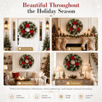28 Inch Christmas Wreath for Front Door, Frosted Red Magnolia Winter Wreath - Image 6