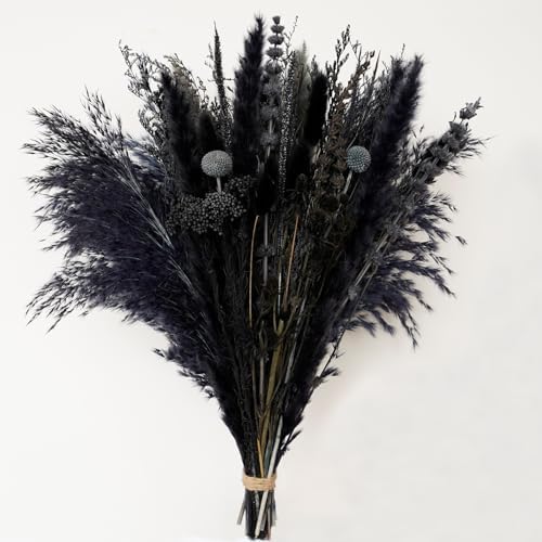 17" Black & Dark Grey Dried Flower Bouquet, DIY for Bohemian Home Decor - Image 4