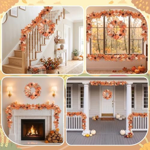 Fall 6FT Garland Wreaths 24", 4 Pack, Artificial Autumn Berry - Image 5