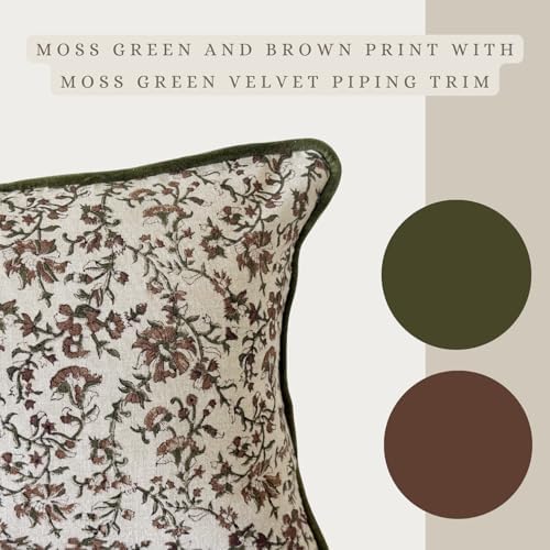 Palm & Loom 100% Cotton Linen Cushion Cover - Aira Decorative Throw Pillow Case with Moss Green & Brown with Piping - Modern Traditional Living Room, Bedroom Pillow Cover (Kavi, 20" x 20" (Pack of 1)) - Image 2