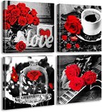 DJSYLIFE Black and White Canvas Wall Art Red Bathroom Accessories 12" x 12" by DJSYLIFE