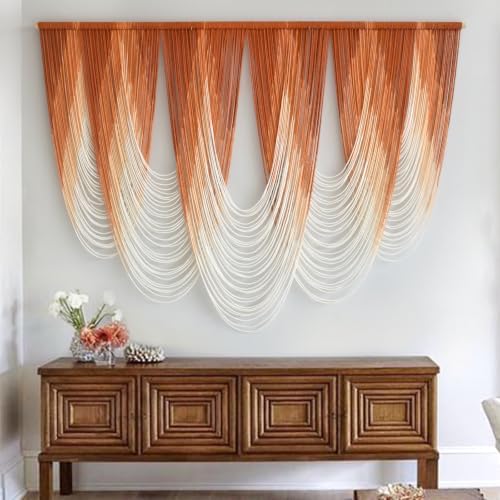 Macrame Wall Hanging Orange Boho Dip Dye Fiber Art Craftsmanship 57"W*41"L by IOWER