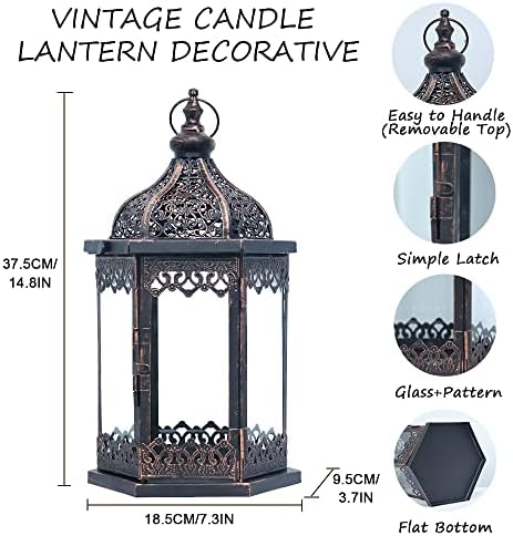 NEEDOMO Lanterns Decorative Indoor, 14.8'' Vintage Outdoor Lantern with Clear Glass, Metal Candle Holder for Front Porch, Patio, Wedding, Party, Home Kitchen Coffee Table Livinig Room Decor - Image 4