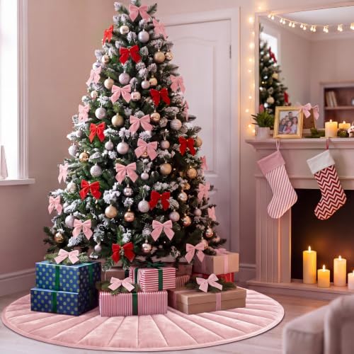 Foilswirl 36 Inch Dusty Pink Velvet Quilted Christmas Tree Skirt - Image 4