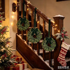 6 Pcs Small Christmas Hanging Wreaths with Artificial Cedar Pine Greenery Dark Green Velvet Ribbon Mini Cabinet Wreath for Porch Front Door Window Wall Farmhouse Rustic Christmas Winter Holiday Decor - Image 4