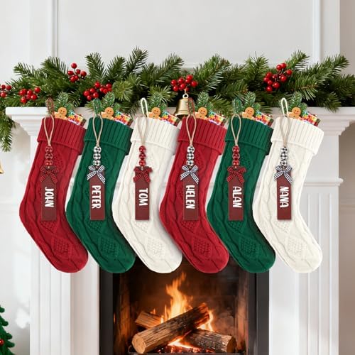 6PACK LumaBria18Inch Cable Knitted Personalized Christmas Stockings, Personalized Hanging Stockings for Holiday Party, Christmas Tree, and Family Home Decor in Red, White, Green - Image 4