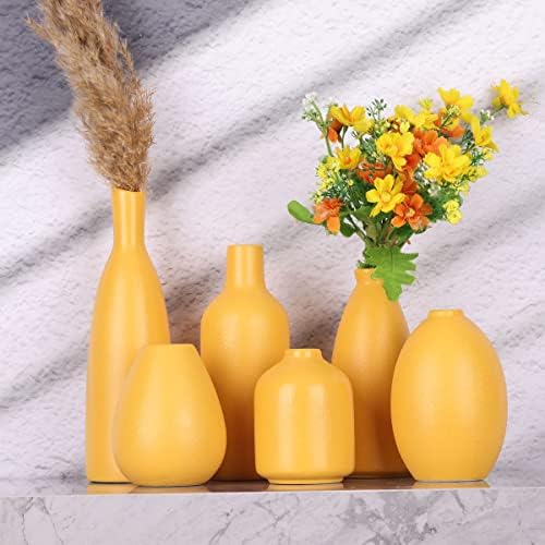 Yellow Ceramic Bud Vases Set of 6, Mini Vases for Farmhouse Mantel, Shelf & Fireplace, Home Accents for Living Room, Entryway, Bathroom, Kitchen, Office, Bulk Table Decor - Image 6