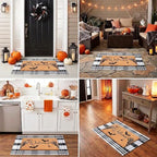 Halloween Welcome Door Mat Combo Set, Skeletal Hand Coco Coir Doormat -3'*5' Black and White Striped Rug, Autumn Front Porch Entryway Decor Floor Mat - Image 5