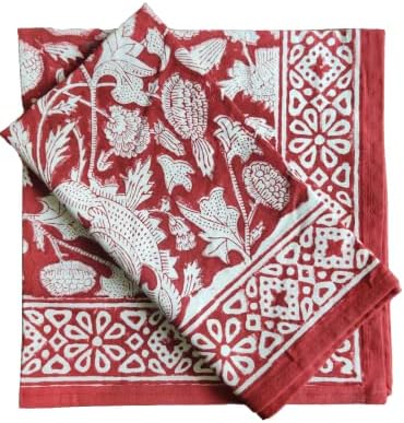 ATOSII Meraki Red 100% Cotton Fall Cloth Designer Dinner Napkins, Handblock Print, Washable Durable Linen for Everyday Use Wedding Parties Outdoors Christmas Thanksgiving I 20 X 20 Inches I Set of 4 - Image 4