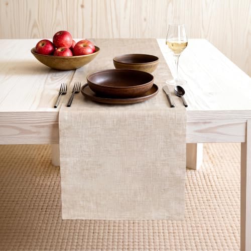 100% Pure Linen Extra Long Table Runner - 14 x 108 Inch Farmhouse Dining Table Runner, Perfect for Fall, Thanksgiving, and Christmas -Athena -Champagne Beige by BETRIC
