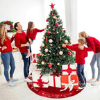 QOUBAI 36inch Christmas Tree Skirt Red Luxury Velvet Plush Fur Skirts with Gold Embroidery Xmas Velvet Tree Skirt Holly Leaves Gold Embroidered Tree Skirt for Christmas Holiday Party Decorations - Image 4