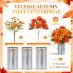 Zeyune 6 Sets Fall Thanksgiving Table Centerpiece Decoration Harvest Artificial Flower Daisy Mums with Metal Pot for Autumn Rustic Farmhouse Home Kitchen Dining Indoor Decoration - Image 4