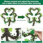 St Patricks Day Wreaths for Front Door, Artificial Shamrock Wreath Wood Lucky Clover Door Decorations with Green Berries for Spring Wall Mantel Window Home Party Decor - Image 6