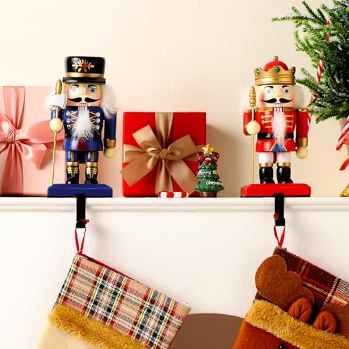 Cinnvoice 2 Pcs Wooden Nutcracker Soldier Christmas Stocking Hangers - Image 3