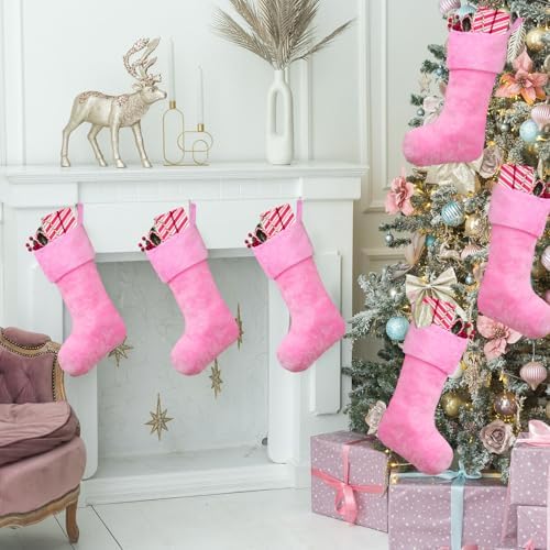 12 Pcs Christmas Stocking 18" Plush,Pink - Image 5