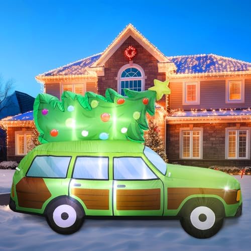 Vihose 8FT Christmas Station Wagon Inflatable with LED Lights for Yard by VIHOSE