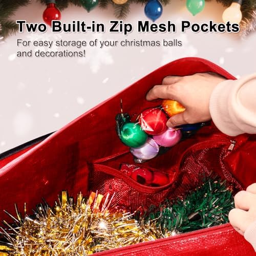Extra Large Christmas Tree Storage Bag 12 ft for Xmas Trees - Red - Image 4