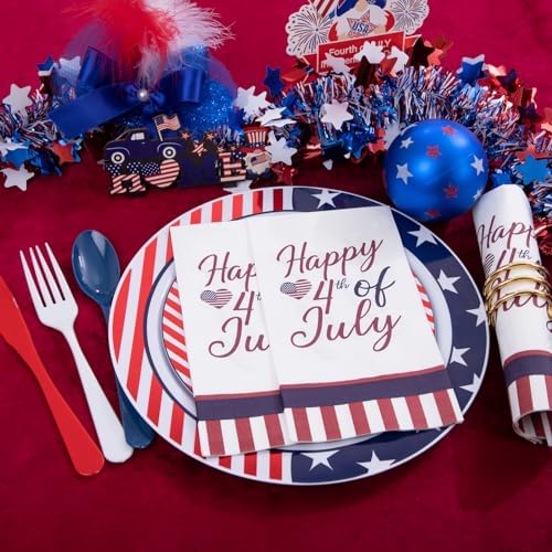 LIYH 180 Pcs 4th of July Plastic Plates Red White Blue, Plastic Silverware Patriotic Party Memorial Day Plate for Independence Day 4th of July Decorations 30 Guests - Image 7