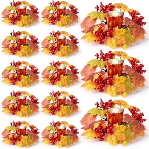 Umigy 12 Set Fall Candle Holders Glass Votive, Maple Leaf, Dark Color by Umigy