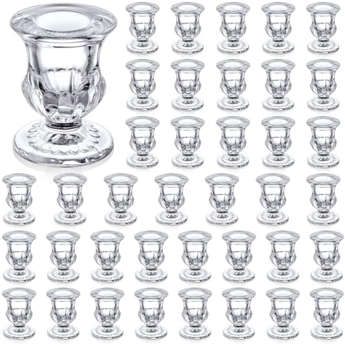 Clear Glass Candlestick Holders Taper Candle Holder Bulk 2.5 Inch Candle Stick Holder for Table Centerpiece Mantel Wedding Housewarming Gift Rustic Vintage Valentines Dinning Decoration by Foaincore