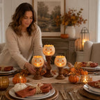 Rustic White Pumpkin Candle Holder Set Fall Decor for Thanksgiving Party - Image 6
