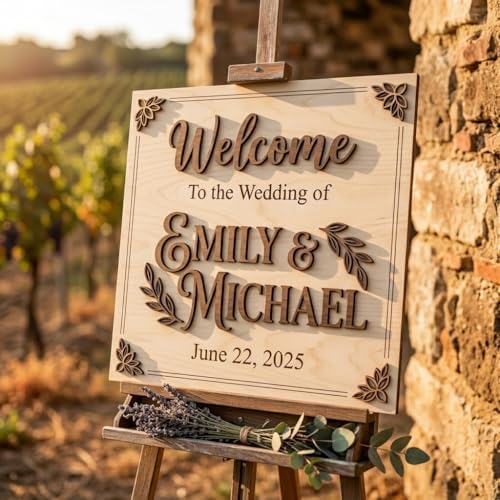 Personalized Bright Botanical Wedding Welcome Sign - Custom 3D Wood Airy Ceremony Entrance & Reception Board for Modern Boho, Garden or Scandinavian Venue - Multiple Sizes - Image 4