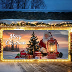 Christmas Garage Door Banner with Santa Claus and Christmas Tree – Holiday Garage Mural Cover with Oil Lantern, Gifts, and Sunset Snow Scene – Outdoor Winter Decoration for Home by THISFIND