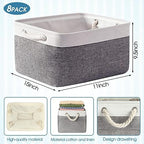 meekoo 8 Pack Fabric Storage Bins Baskets, 15 x 11 x 9.5 in, Gray White - Image 2