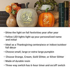Let's Make Memories Personalized Pumpkin for Halloween - Custom Jack O Lantern with Your Name - Fall Decor - Light Up Pumpkin for Indoor/Outdoor Use - Floral Name and Monogram - Large - Gold Glitter - Image 4