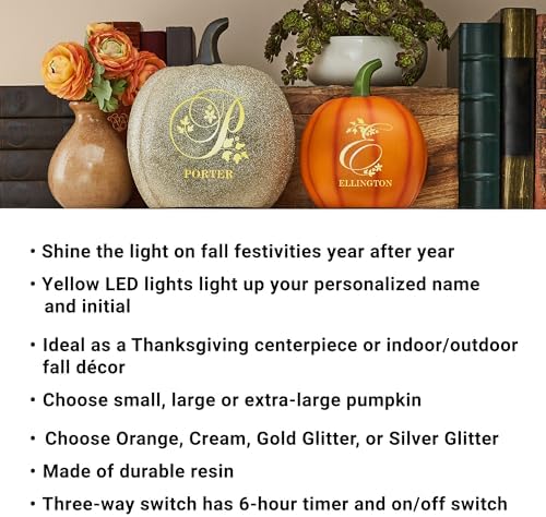 Let's Make Memories Personalized Pumpkin for Halloween - Custom Jack O Lantern with Your Name - Fall Decor - Light Up Pumpkin for Indoor/Outdoor Use - Floral Name and Monogram - Small - Orange - Image 4
