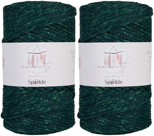 Makromecity Sparkle 2 Skeins of Polypropylene Macrame Cord 3mm x 131 Yards (394 feet) Premium Polyester Macrame Cord for Macrame Art & Crafts for Wall Hangings, Bags, Underplate, Rug by Makromecity