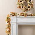 Glitzhome Fall Maple Leaf Garland - 6FT Artificial Sunflower Pumpkin Autumn Garland Decoration for Wedding Party Thanksgiving Dinner Fireplace Door Frame Doorway Backdrop Decor by Glitzhome