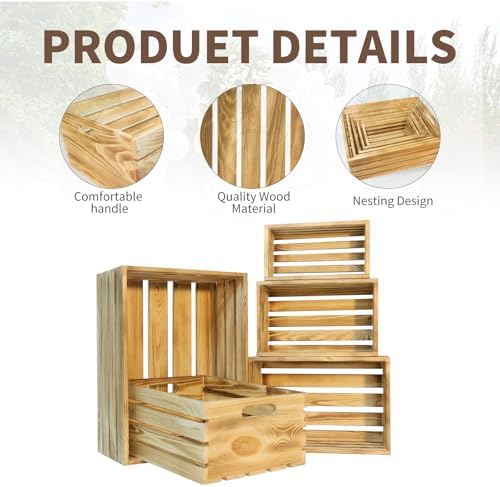 5 Pcs Wooden Crates for Display, Nesting Wood Crate for Storage, 5 Size - Image 4