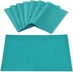 Cloth Placemats Set of 8, Linen Type Fabric Placemats Machine Washable Heat Resistant Placemats Wrinkle Free Thick Polyester Kitchen Place Mats for Dining Table (Teal Blue) by Rinpon