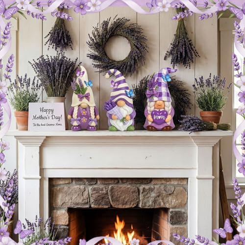 Simgoing 6 Pcs Purple Lavender Gnomes Mother's Figurines Lavender Gnomes with Best Mom Ever, Mom Resin Statues Table Decor for Mum Grandma Birthday Party Tabletop Home Centerpieces Tiered Tray Decor - Image 4