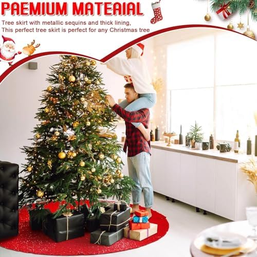 Libima 84 Inch Red Large Christmas Tree Skirt Oversized Sequin Xmas Glittery Round Gorgeous Ornaments Skirts for New Year Holiday Party - Image 6