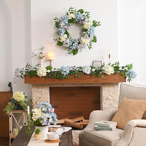 Valery Madelyn 24" Hydrangeas Spring Summer Wreaths for Front Door - Image 5
