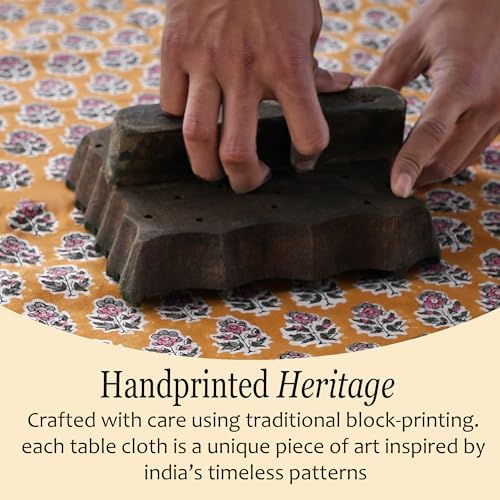 CPC Tablecloth 100% Cotton 60x90 Inch Indian Block Print Rectangle Table Cover, Washable Table Cloth for Weddings, Spring/Summer, Barbeque -Yellow Citrine - Image 5
