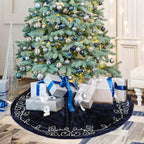 60inch Extra Large Christmas Tree Skirt Navy Blue Luxury Velvet Plush Fur Skirts Baroque Tree Skirts with Gold Embroidered Pearls and Crystals Trees Skirt for Christmas Holiday Party Home Decoration - Image 4