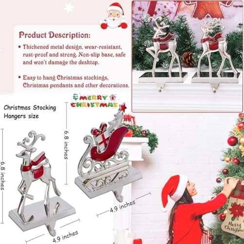 4PCS Reindeer Stocking Holders for Mantle Decor Sleigh Weighted Christmas Stocking Fireplace Holder Heavy Duty Mantle Stocking Hook Holiday Xmas Decor (Reindeer Sleigh, 4) - Image 3