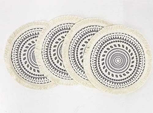 Fennco Styles Boho Geometric Fringe Decorative Cotton Placemats 13-inch Round, Set of 4 - Grey Heat Resistant Insulation Table Mats for Home Decor, Dining Table, Banquets and Special Events - Image 3