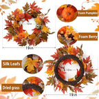 MIZII Fall Wreaths for Front Door 19 inch Yellow Fall Wreath with Artificial Maple Leaves Pumpkin Autumn Leaf Thanksgiving Halloween Harvest Door Decorations for Wall Porch Home Decor (Yellow) - Image 2