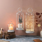 16" High Versatile Modern Metal Hurricane Lantern with Handmade Sturdy Glass Dome in Vintage White for Pillar Candle & Plants, Industrial, Farmhouse, Shabby Chic - Image 5