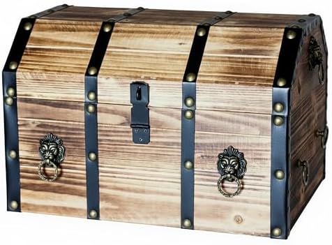 Vintiquewise Wooden Treasure Chest Trunk Vintage-Style Storage Box with Leather Straps Brass Rivets Lion Head Ornaments & Latch Closure Decorative Accent and Functional Organizer for Home Décor, Large by Vintiquewise