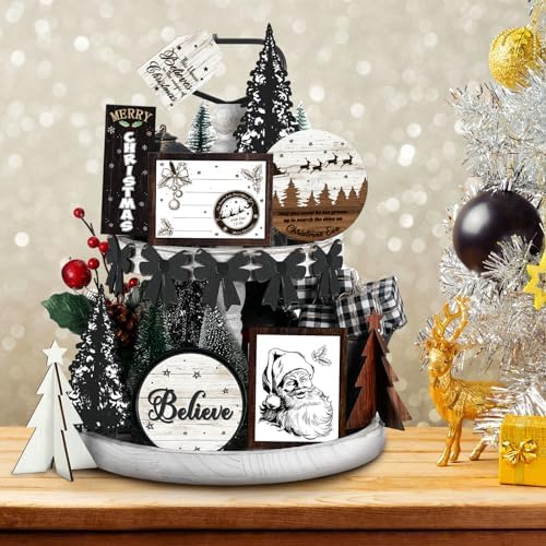 14 Pcs Halloween Tiered Tray Decor Set, Gnome Wood Table Signs (Modern) - Image 4